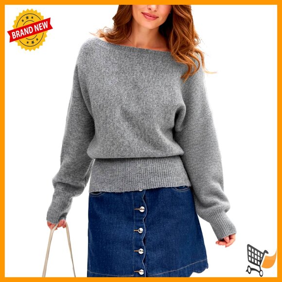 Other - Off Shoulder Boat Neck Pullover Sweater Long Sleeve Waist Length